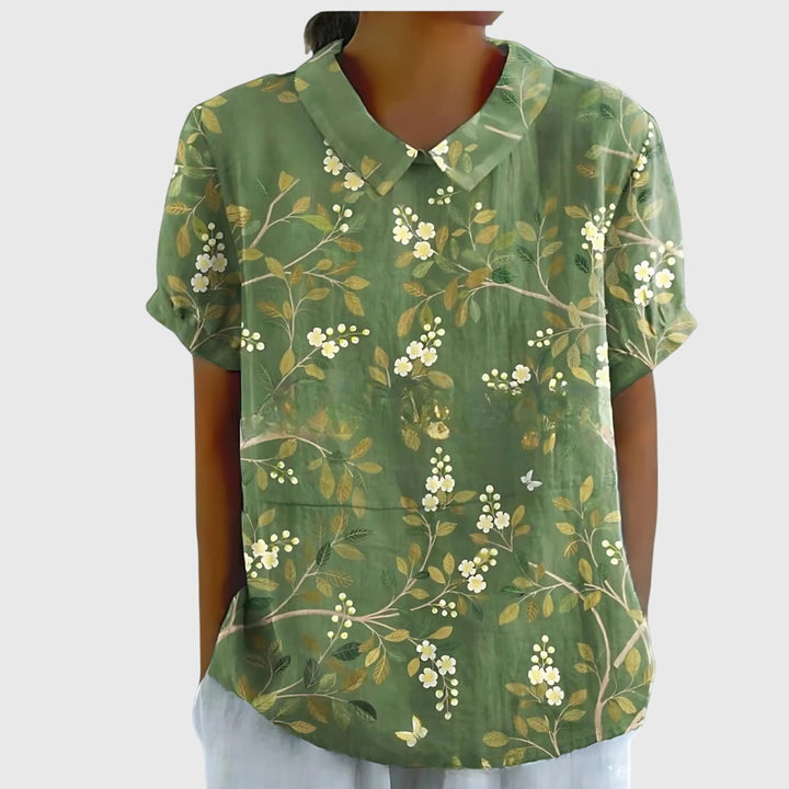 Ella | Women's Short Sleeve Floral Collar Blouse-The Yellow Prime