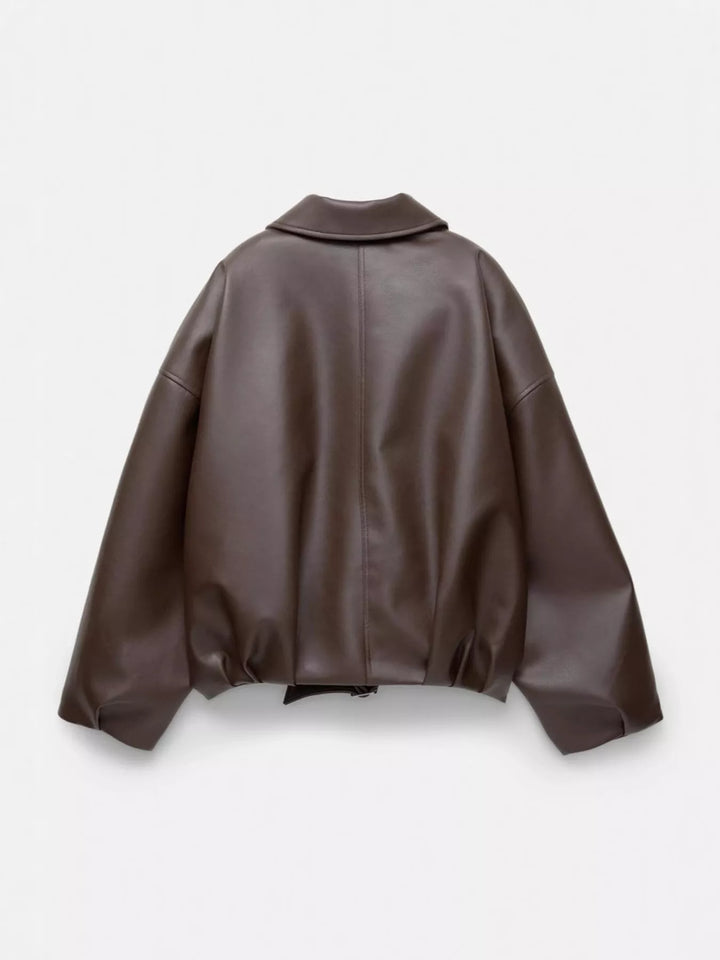 Chaqueta elegante de piel sintética con cremallera para mujer, forrada, tallas XS-XL