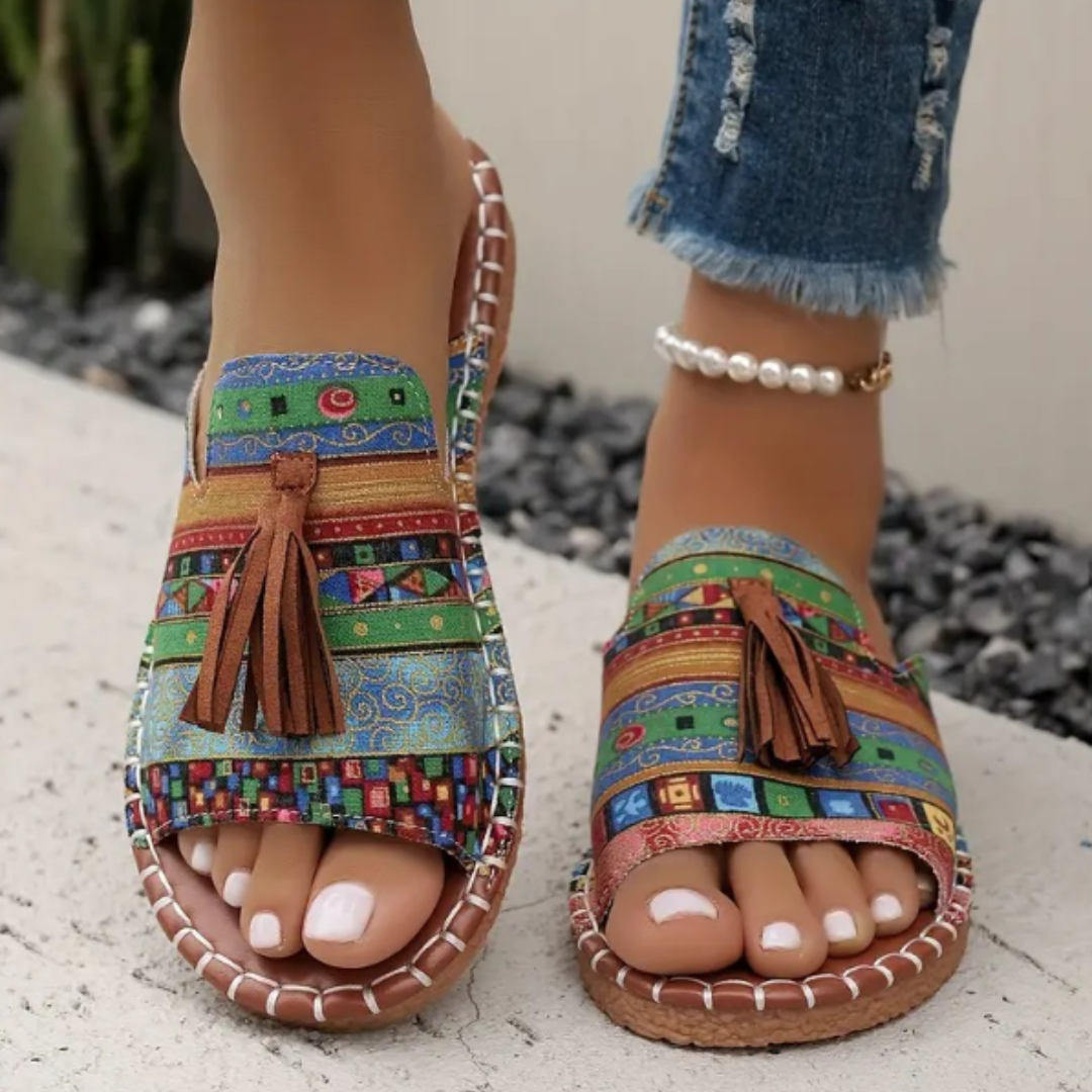 Arina | Women's Open Toe Tassel Slide Sandals-The Yellow Prime