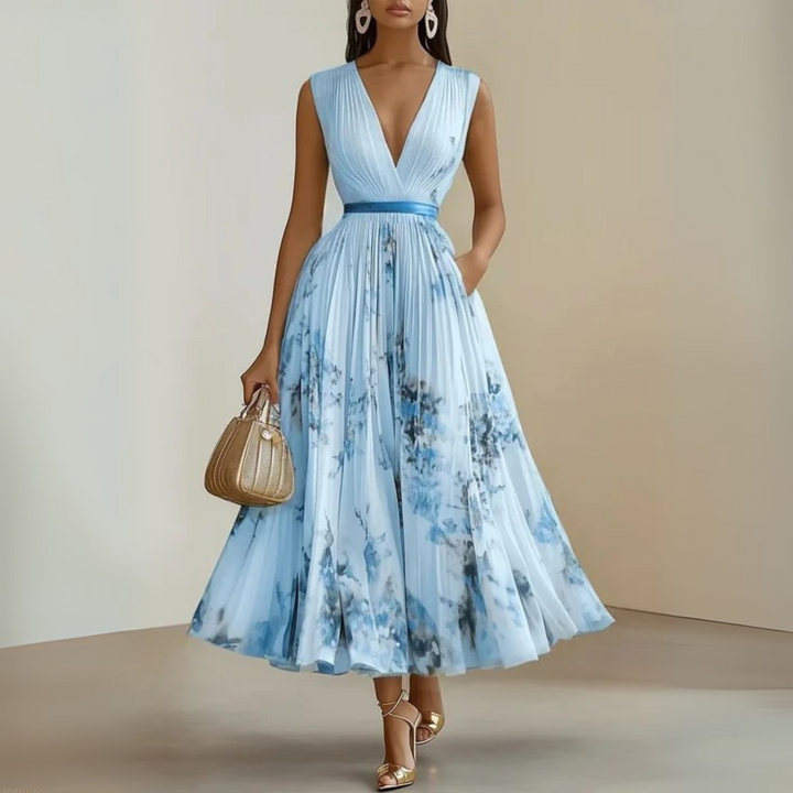 Ottavia | Women's Pleated Sleeveless Maxi Summer Dress-The Yellow Prime