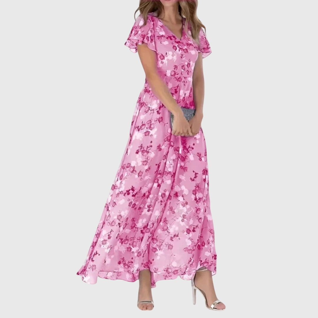 Amber | Women's Floral V-Neck Maxi Dress - Elegant Long Dress for Summer-The Yellow Prime