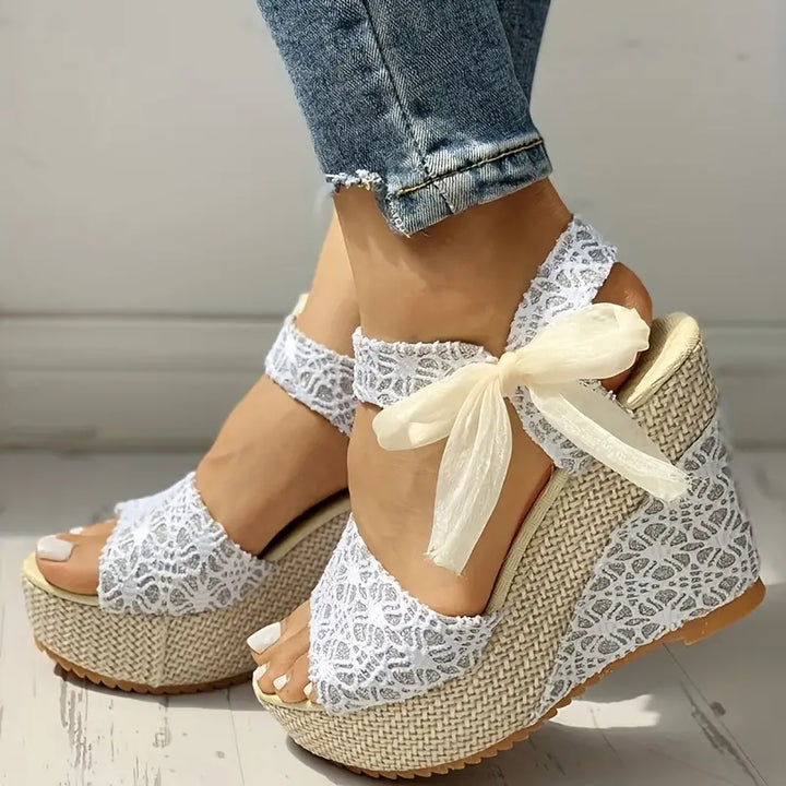 Helena | Women's Stylish Wedge Sandals with Elegant Bow Design-The Yellow Prime