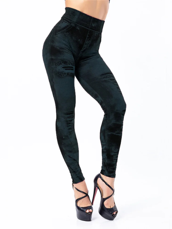 Stretchlegging met hoge taille voor dames, imitatie-denim voor casual kleding