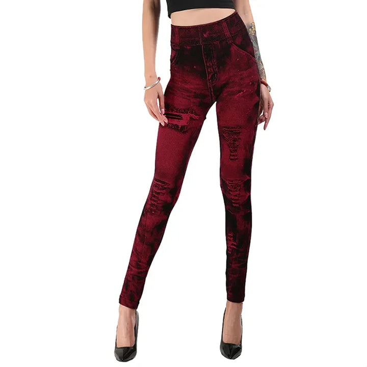 Stretchlegging met hoge taille voor dames, imitatie-denim voor casual kleding