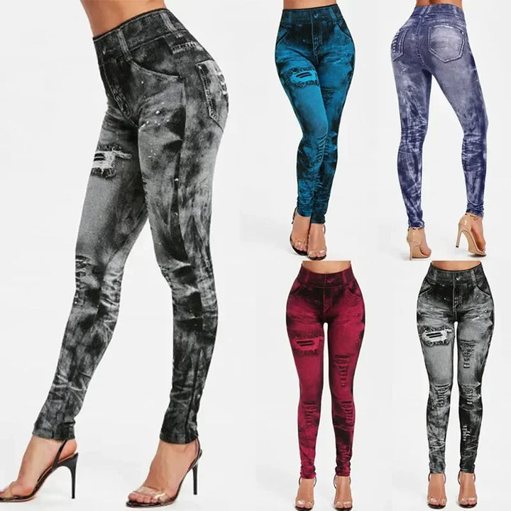 Stretchlegging met hoge taille voor dames, imitatie-denim voor casual kleding