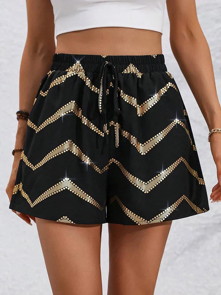 Beryl | Women's Trendy Comfortable Black Shorts with Gold Accent-The Yellow Prime