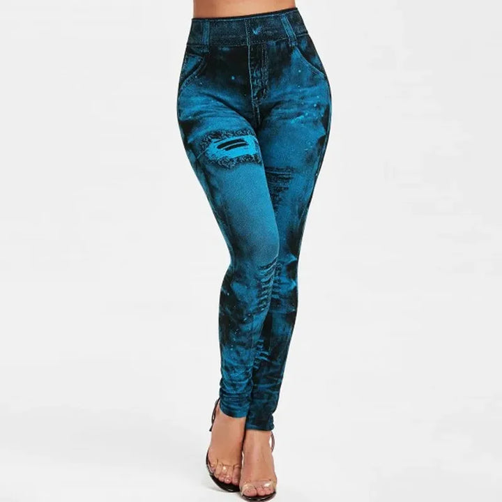 Stretchlegging met hoge taille voor dames, imitatie-denim voor casual kleding