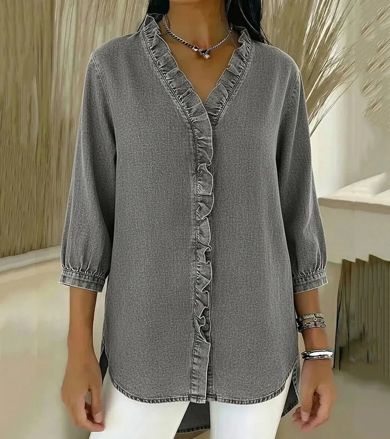 Abigail | Women's Elegant Denim Blouse-The Yellow Prime