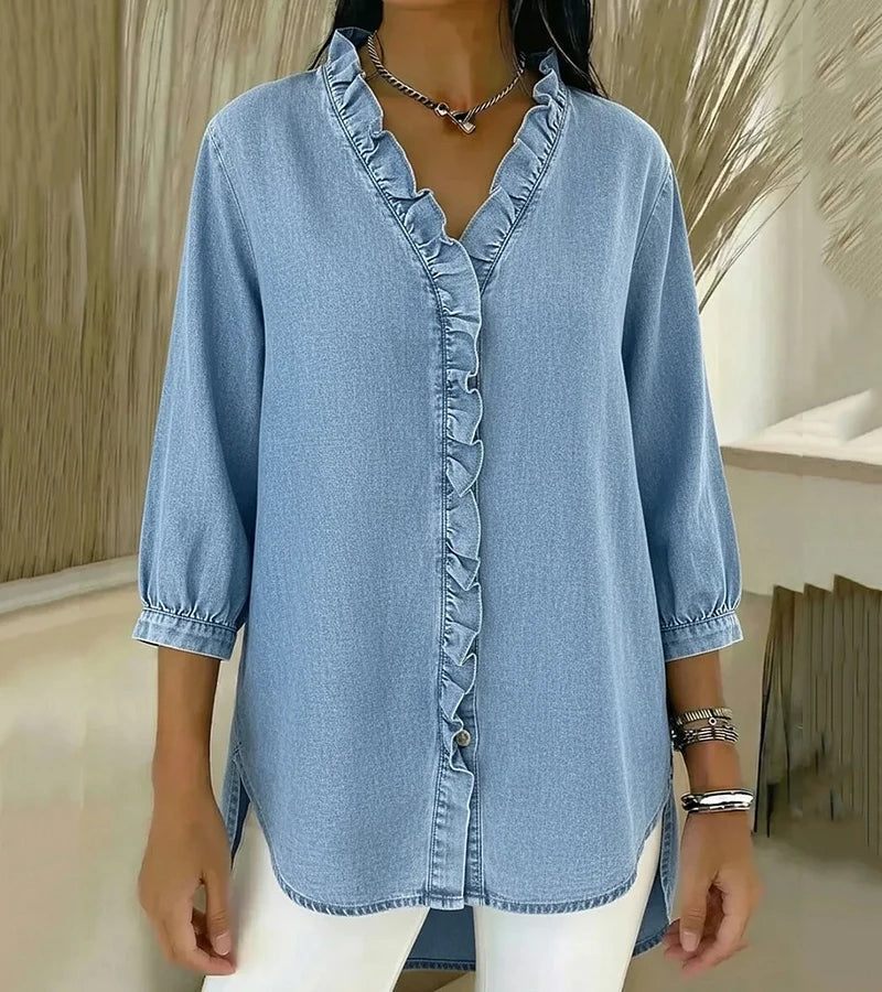 Abigail | Women's Elegant Denim Blouse-The Yellow Prime