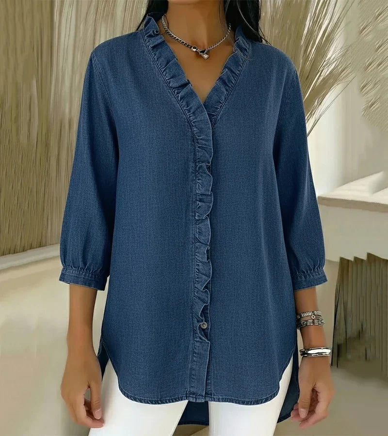 Abigail | Women's Elegant Denim Blouse-The Yellow Prime