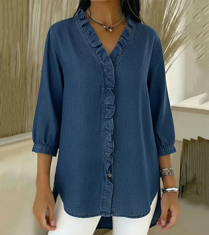 Abigail | Women's Elegant Denim Blouse-The Yellow Prime