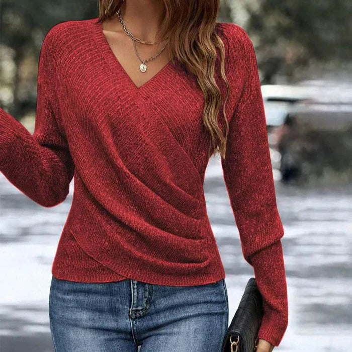 Adalyn | Women's Long-Sleeve V-Neck Spring Blouse-The Yellow Prime