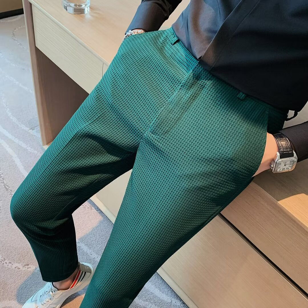 Adrian | Slim Fit Textured Men's Dress Pants-The Yellow Prime
