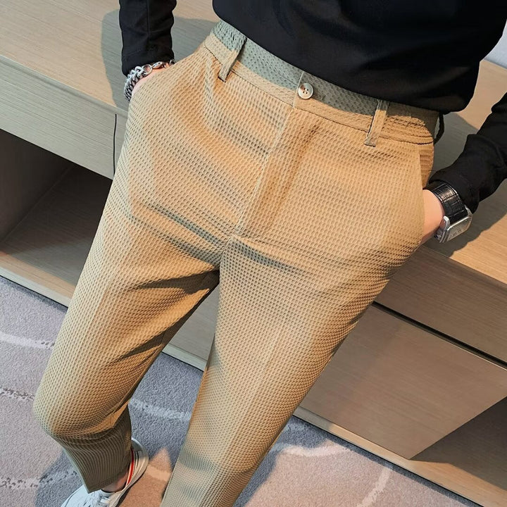 Adrian | Slim Fit Textured Men's Dress Pants-The Yellow Prime