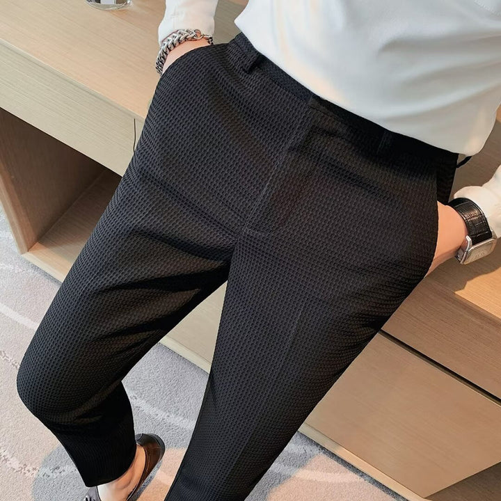 Adrian | Slim Fit Textured Men's Dress Pants-The Yellow Prime