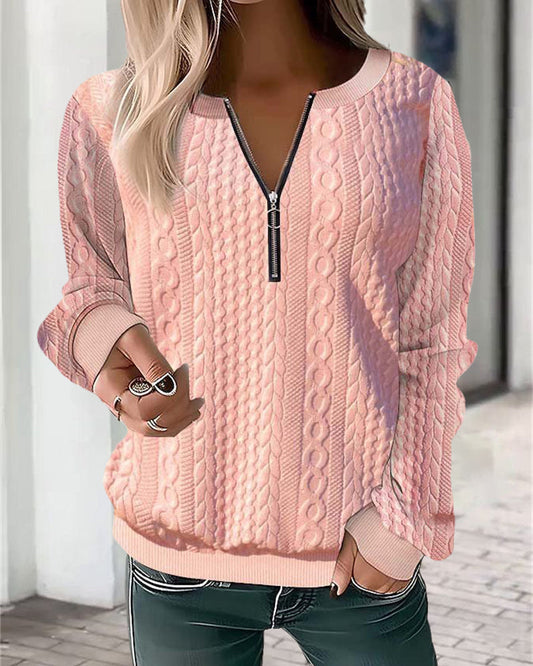 Adriana | Women's Casual Knitted Sweater with Half-Zip Design-The Yellow Prime