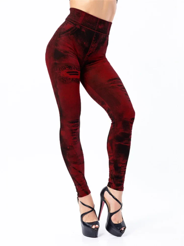 Stretchlegging met hoge taille voor dames, imitatie-denim voor casual kleding