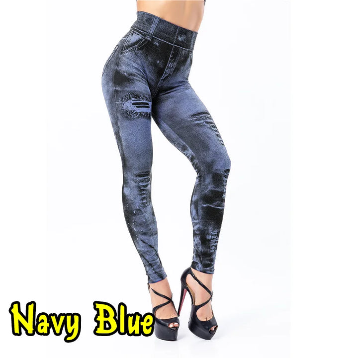 Stretchlegging met hoge taille voor dames, imitatie-denim voor casual kleding