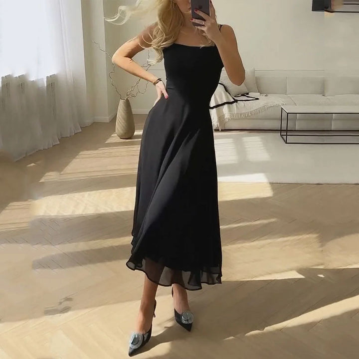 Alessandra | Women's Midi Dress for Wedding Guests with Square Neckline-The Yellow Prime