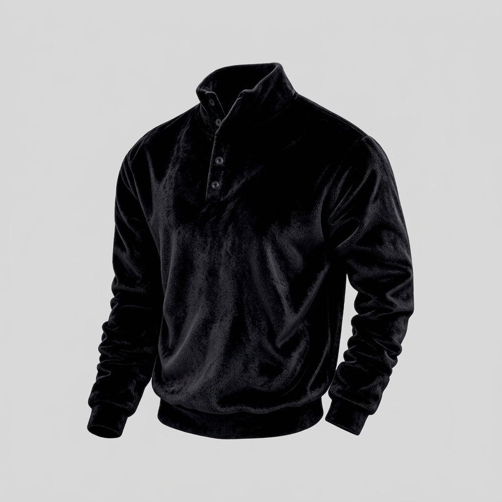 Men's Velvet Button-Placket Stand Collar Sweatshirt