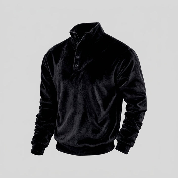 Men's Velvet Button-Placket Stand Collar Sweatshirt