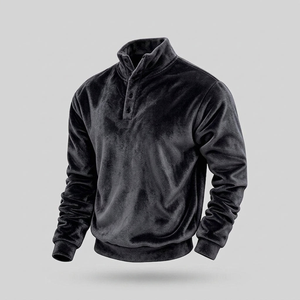 Men's Velvet Button-Placket Stand Collar Sweatshirt