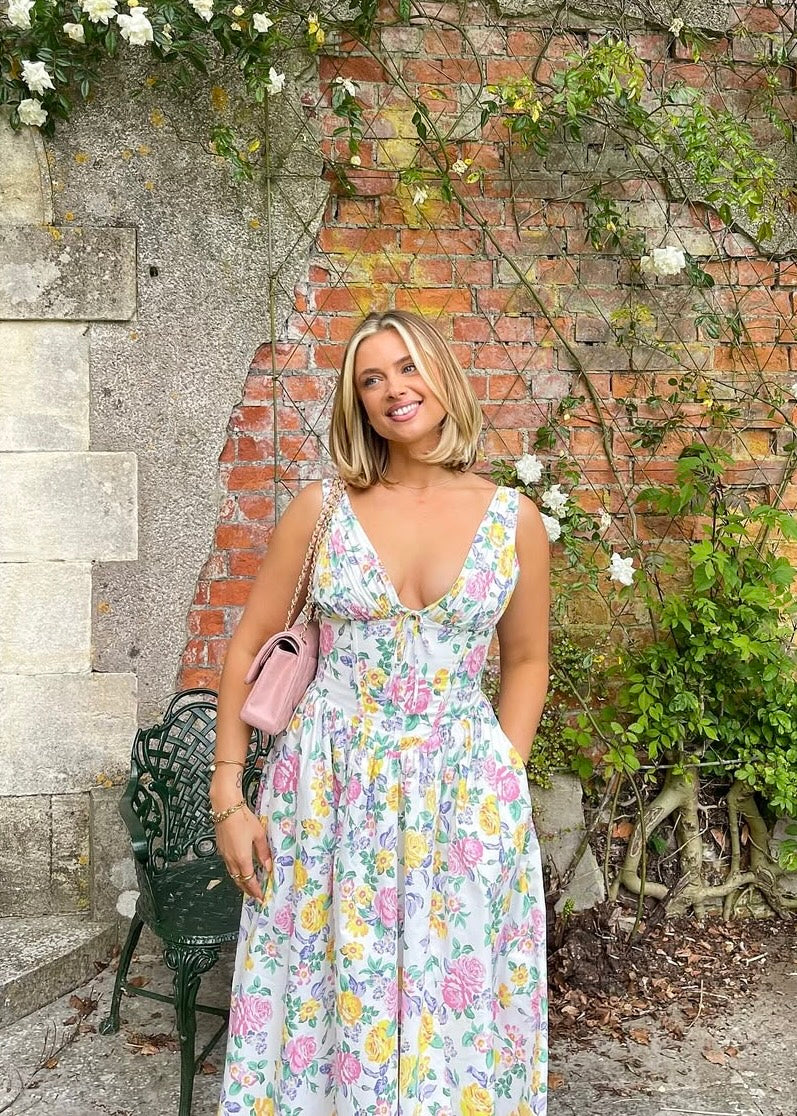 Alina | Women's Sleeveless V-Neck Midi Summer Dress-The Yellow Prime