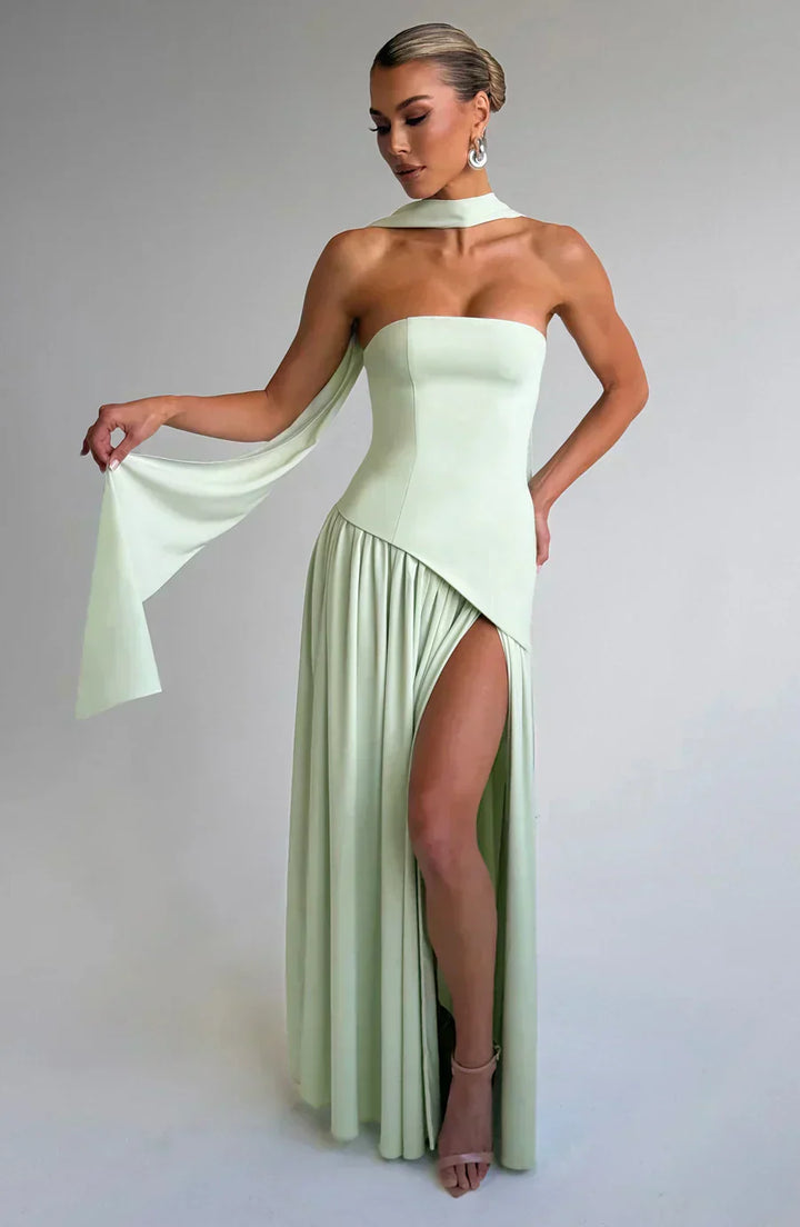 Allegra | Women's Asymmetrical Maxi Dress for Wedding Guests-The Yellow Prime