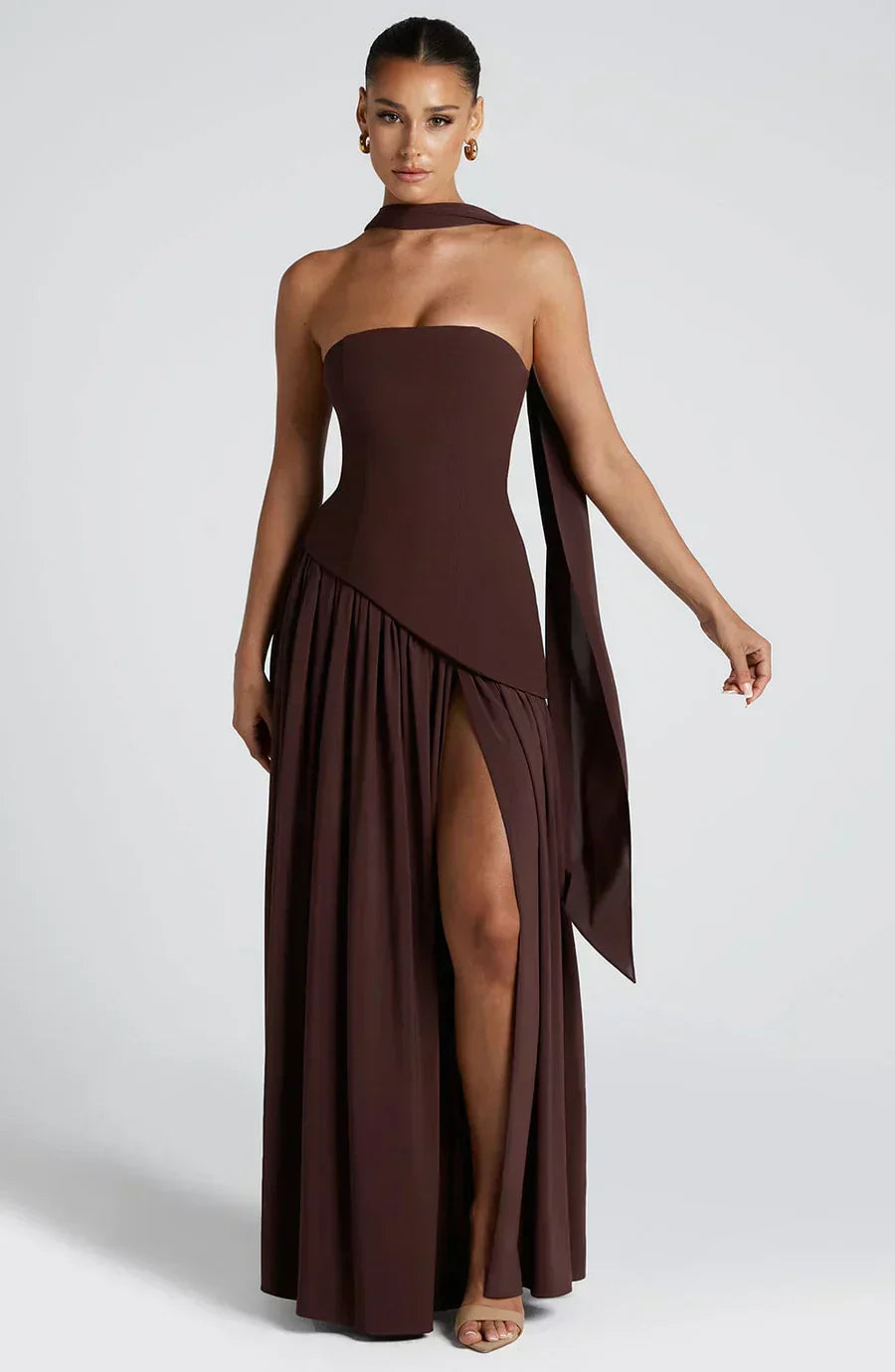 Allegra | Women's Asymmetrical Maxi Dress for Wedding Guests-The Yellow Prime