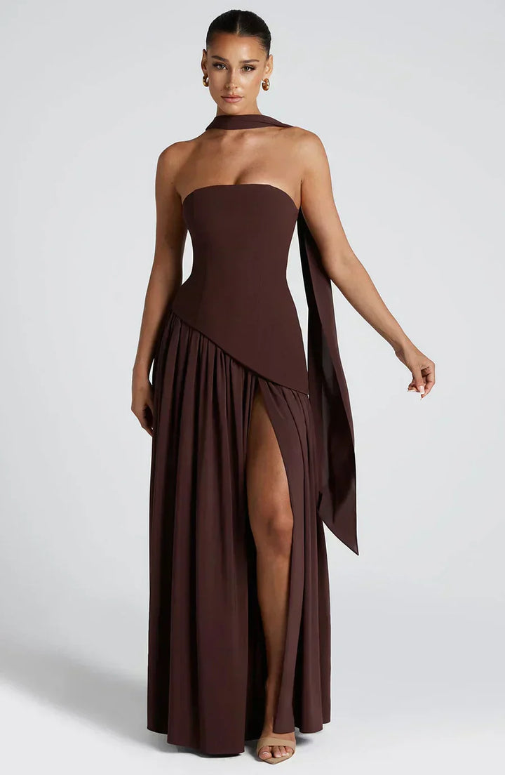 Allegra | Women's Asymmetrical Maxi Dress for Wedding Guests-The Yellow Prime