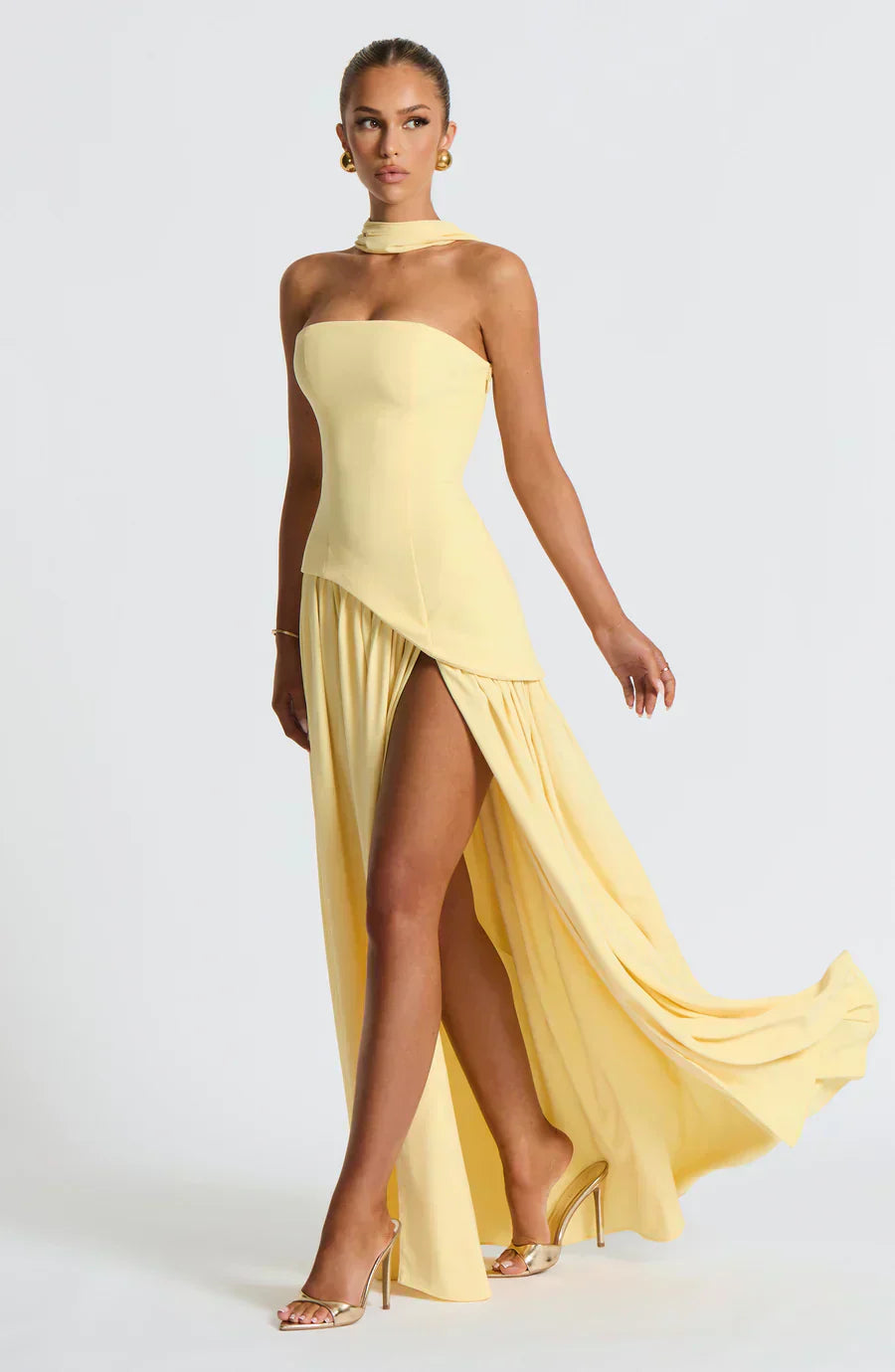 Allegra | Women's Asymmetrical Maxi Dress for Wedding Guests-The Yellow Prime