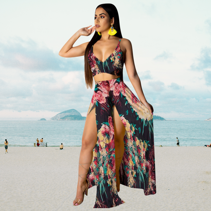 Amalia | Women's Stylish Summer Outfit with Halter Top and Skirt-The Yellow Prime
