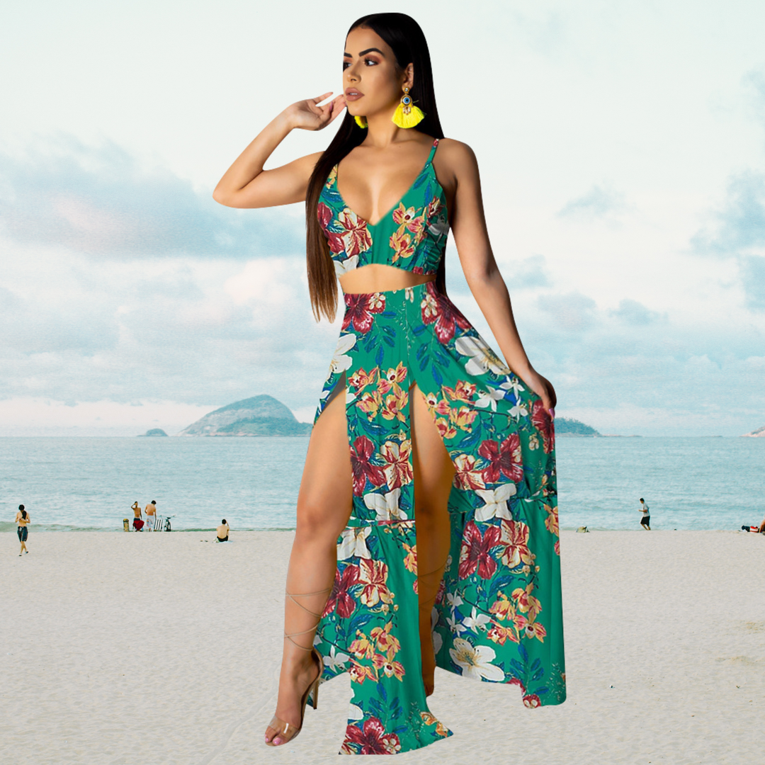 Amalia | Women's Stylish Summer Outfit with Halter Top and Skirt-The Yellow Prime