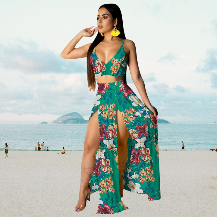 Amalia | Women's Stylish Summer Outfit with Halter Top and Skirt-The Yellow Prime