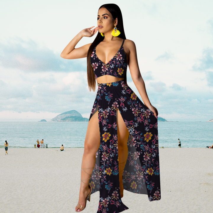 Amalia | Women's Stylish Summer Outfit with Halter Top and Skirt-The Yellow Prime
