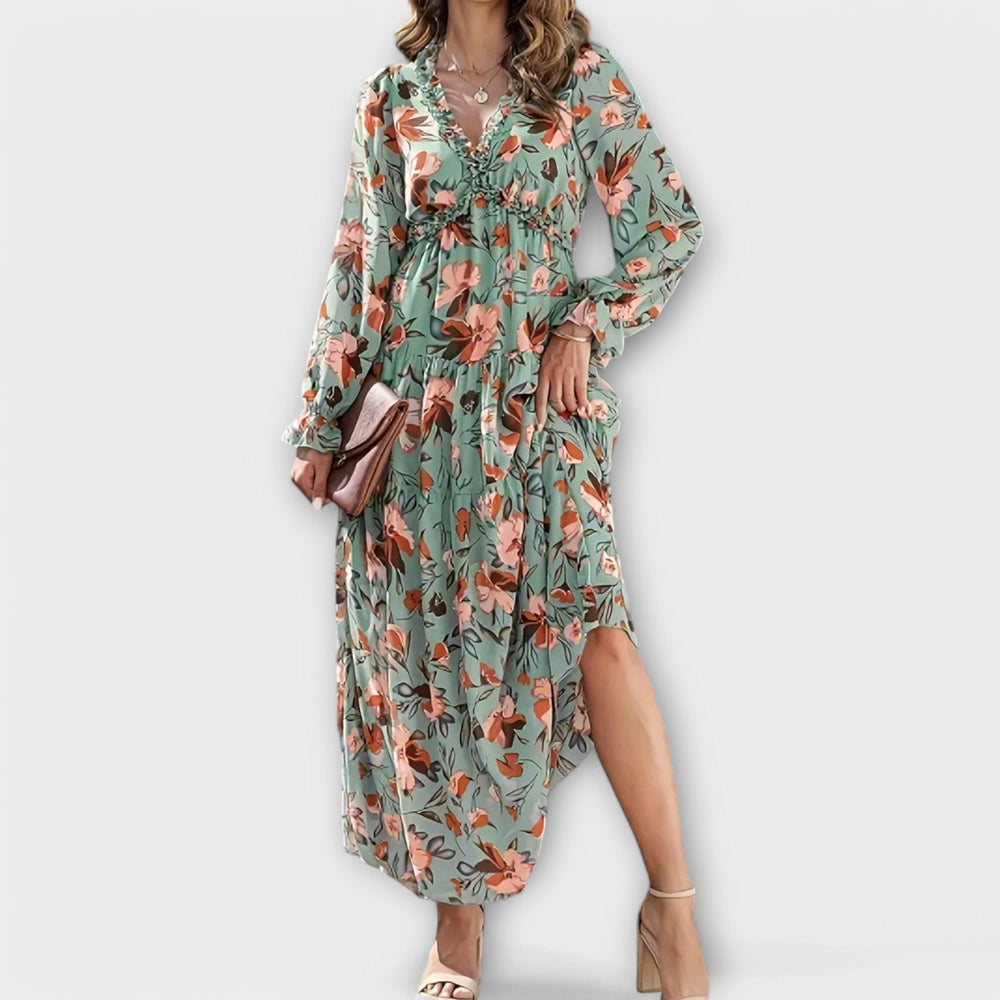 Amara | Women's Romantic Ruffled Floral Dress-The Yellow Prime