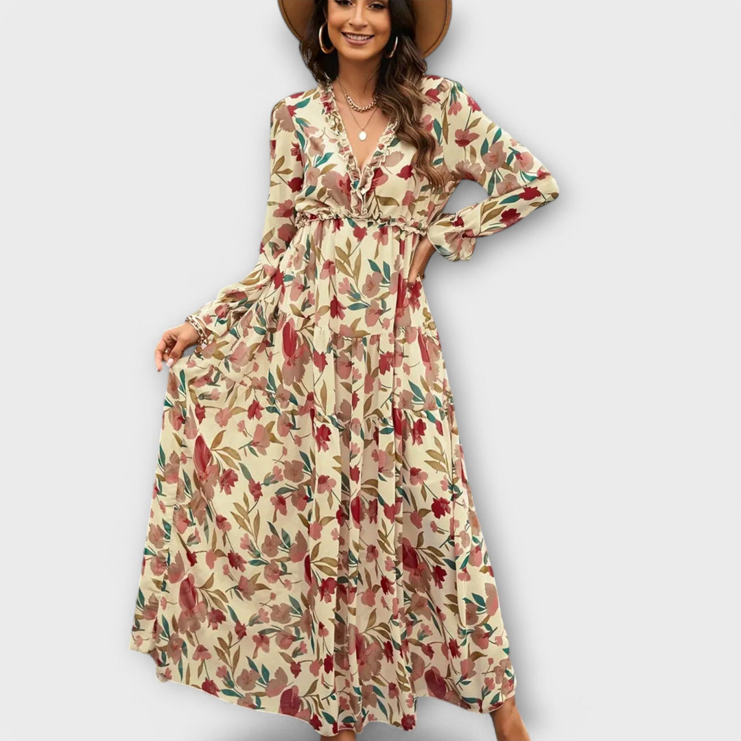 Amara | Women's Romantic Ruffled Floral Dress-The Yellow Prime