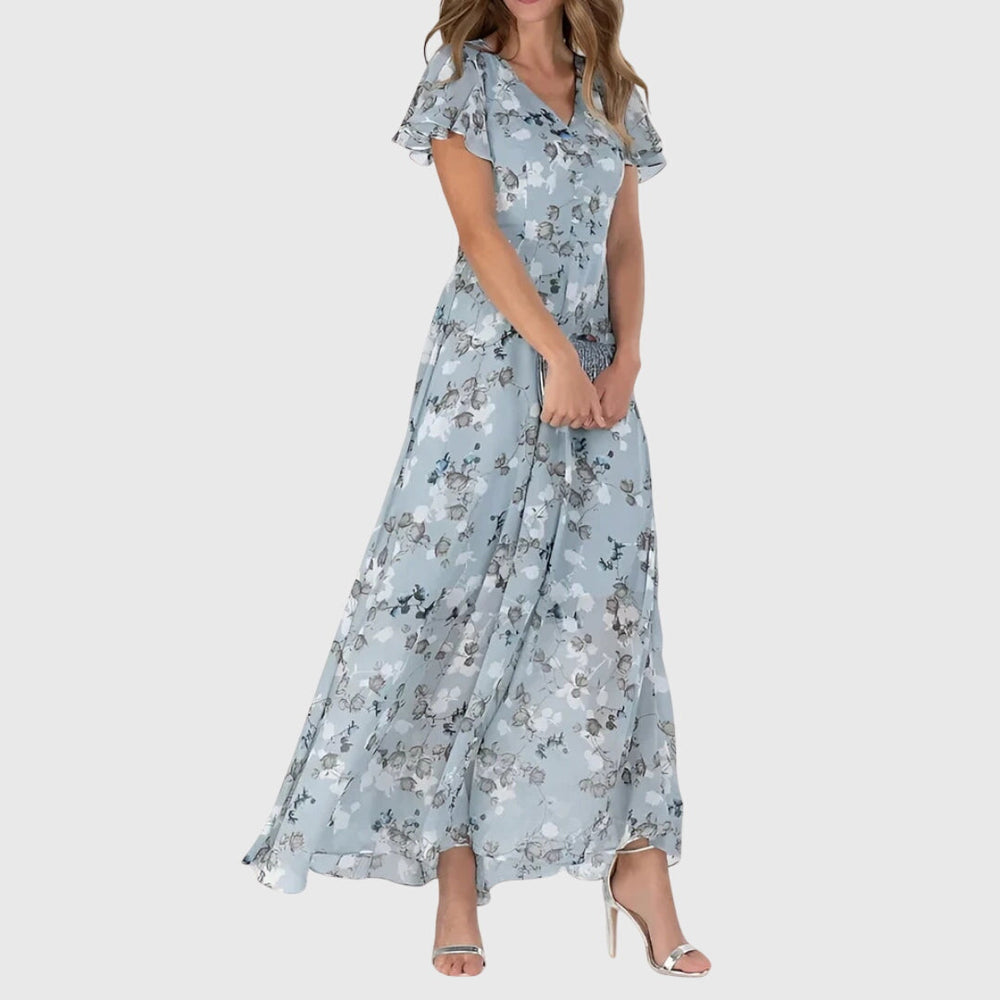Amber | Women's Floral V-Neck Maxi Dress - Elegant Long Dress for Summer-The Yellow Prime