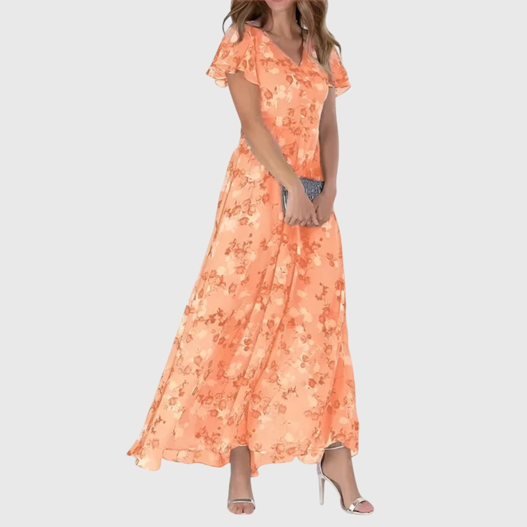 Amber | Women's Floral V-Neck Maxi Dress - Elegant Long Dress for Summer-The Yellow Prime