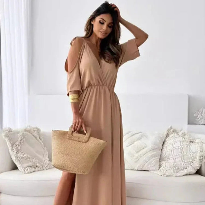 Amy | Women's Cold-Shoulder Maxi Dress-The Yellow Prime