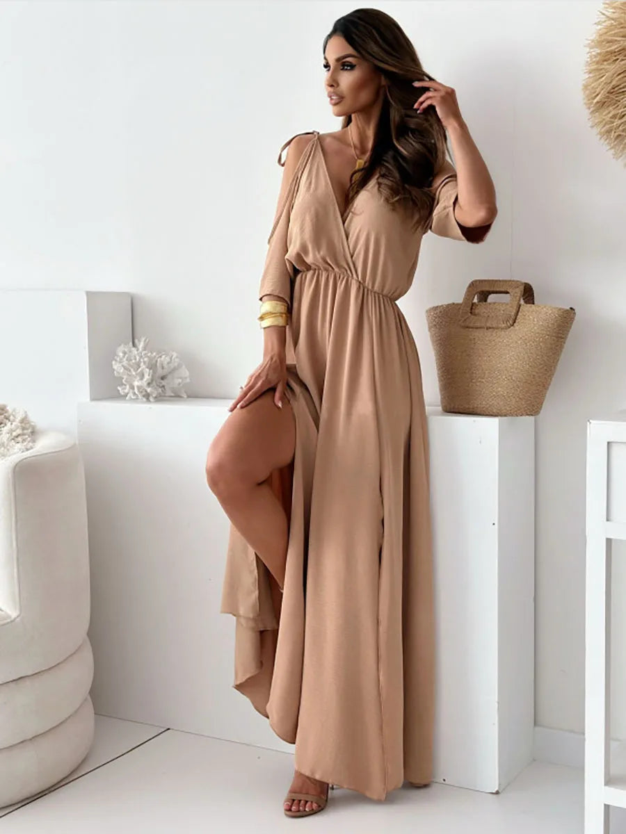 Amy | Women's Cold-Shoulder Maxi Dress-The Yellow Prime