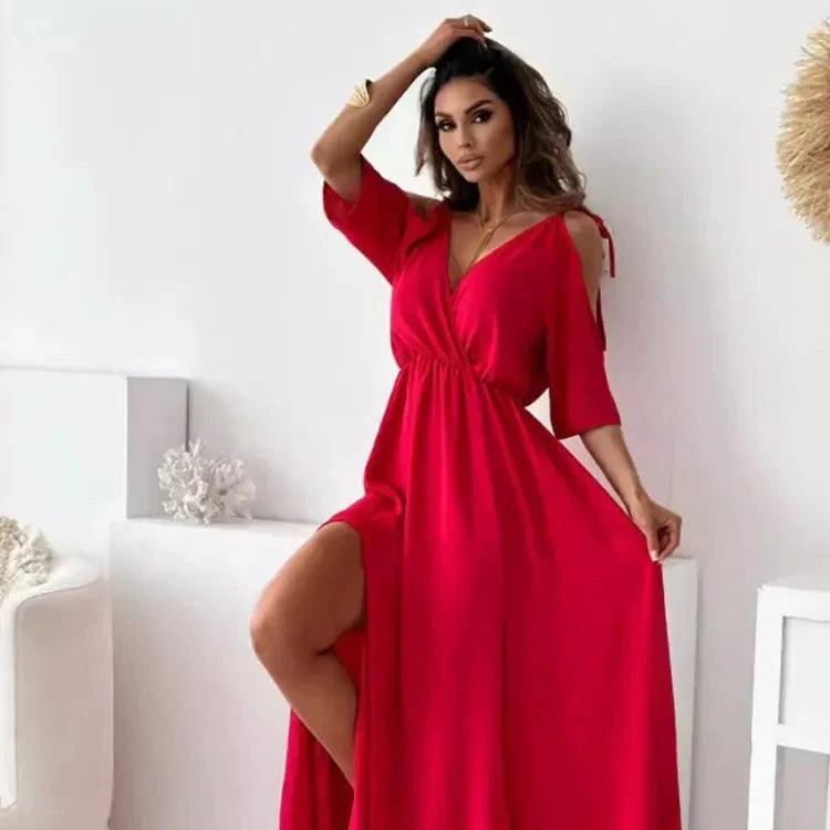 Amy | Women's Cold-Shoulder Maxi Dress-The Yellow Prime