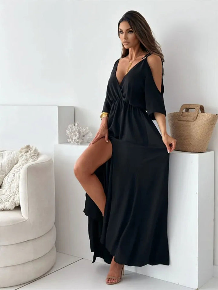 Amy | Women's Cold-Shoulder Maxi Dress-The Yellow Prime