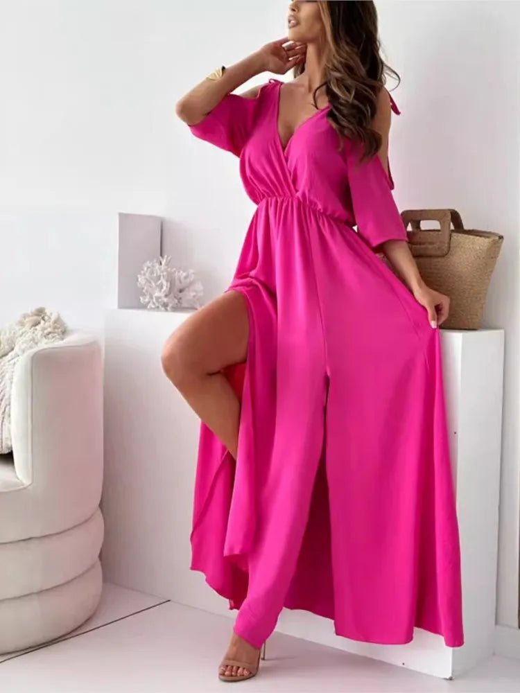 Amy | Women's Cold-Shoulder Maxi Dress-The Yellow Prime
