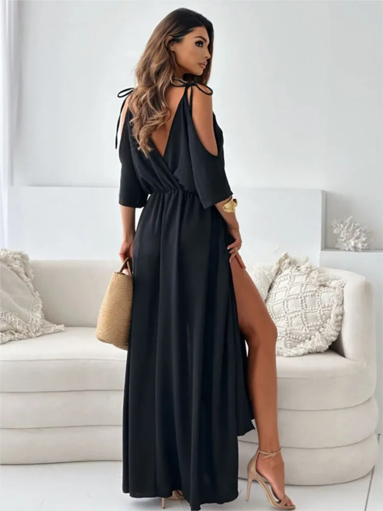 Amy | Women's Cold-Shoulder Maxi Dress-The Yellow Prime