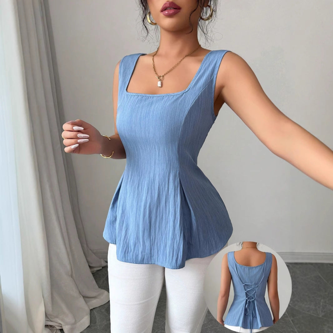 Anita | Women's Sleeveless Peplum Blouse-The Yellow Prime