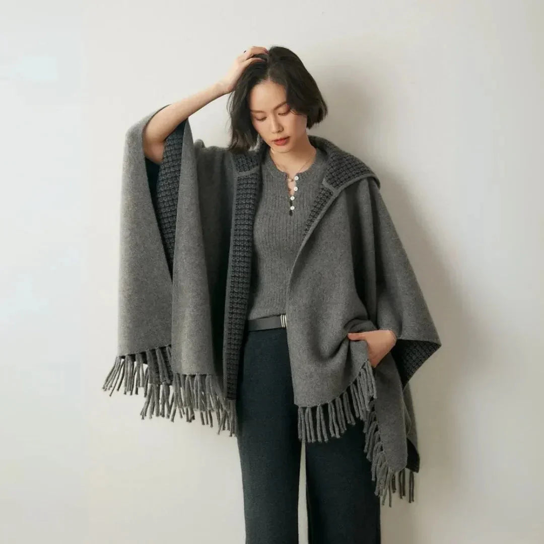 Women's Lightweight Cozy Hooded Cashmere Poncho-The Yellow Prime