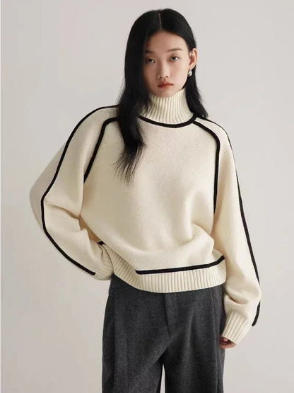 Ariana | Women's Ribbed Turtleneck Knit Sweater-The Yellow Prime