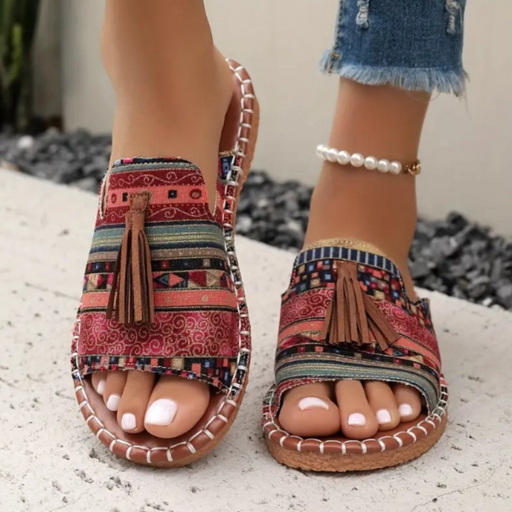 Arina | Women's Open Toe Tassel Slide Sandals-The Yellow Prime