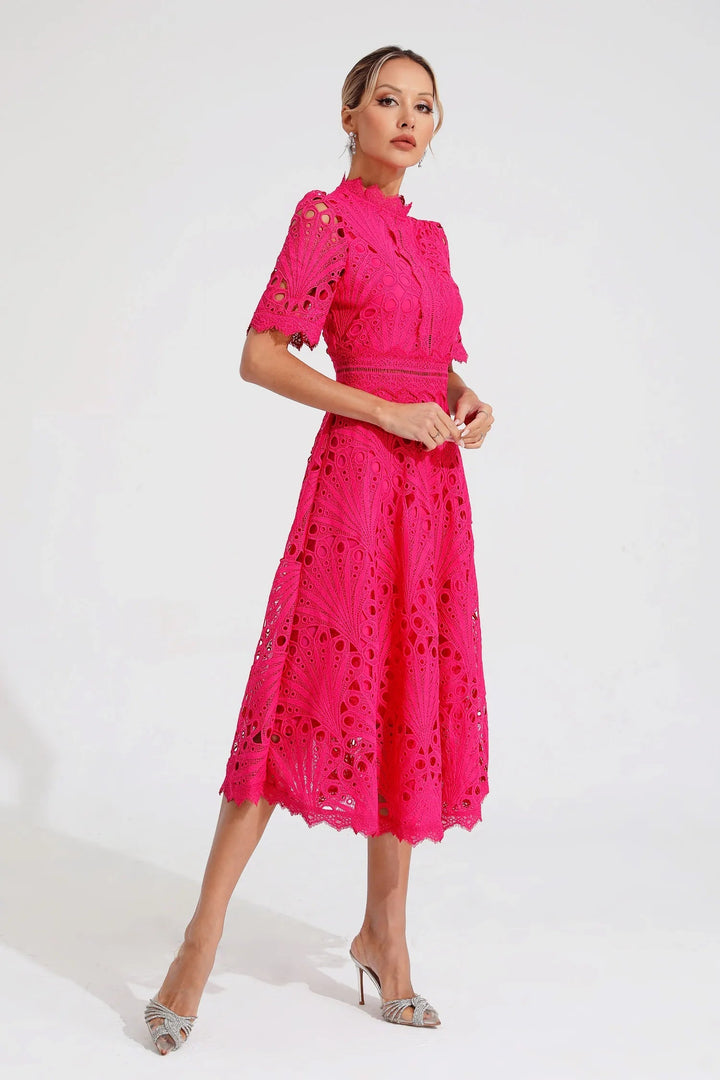 Ashley | Women's Lace Midi Dress with Elegant Design-The Yellow Prime